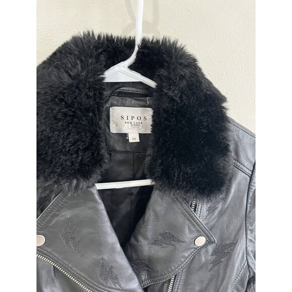 SAMANTHA SIPOS Black Ribbed 100% Leather Biker Cropped Jacket Extra Small AS IS - Picture 3 of 7